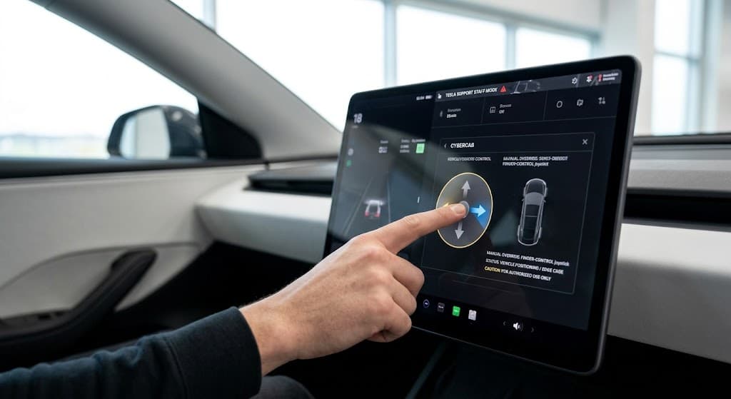 Tesla Cybercab appears to include hidden touchscreen control for manual driving