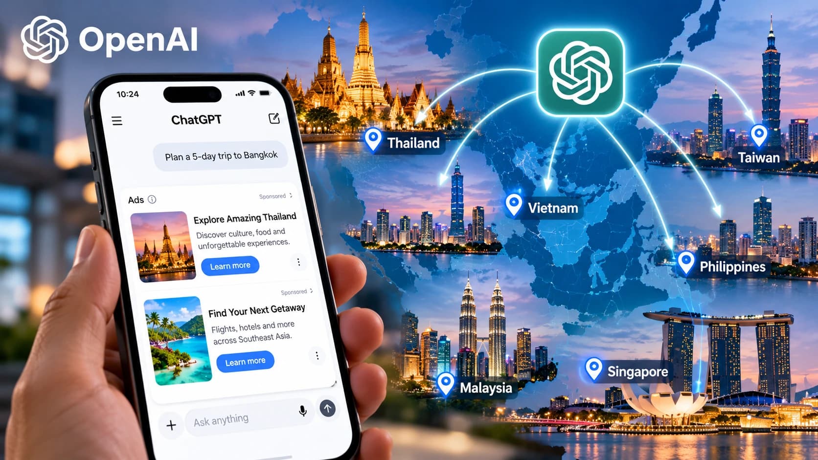 OpenAI expands ChatGPT ads availability to Southeast Asia and Taiwan