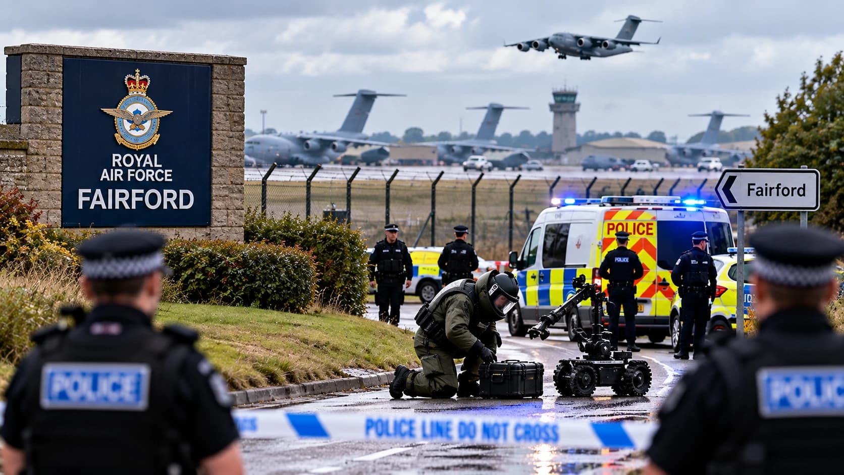 Five men arrested near RAF Fairford released on bail, police say